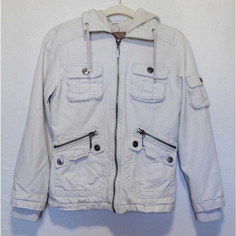 BB Dakota Bella Swan Cream Cotton Hooded Utility Jacket Women's Medium